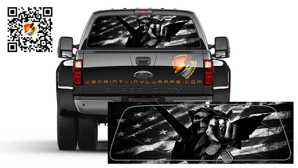 Grim Reaper You're Next Skull American Flag Rear Window Tint Perforated Graphic Decal Truck Campers Cars