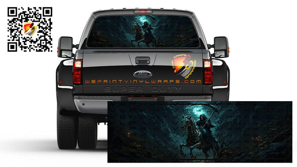 Grim Reaper on Horse Rear Window Tint Perforated Graphic Decal Truck Campers Cars RV SUV