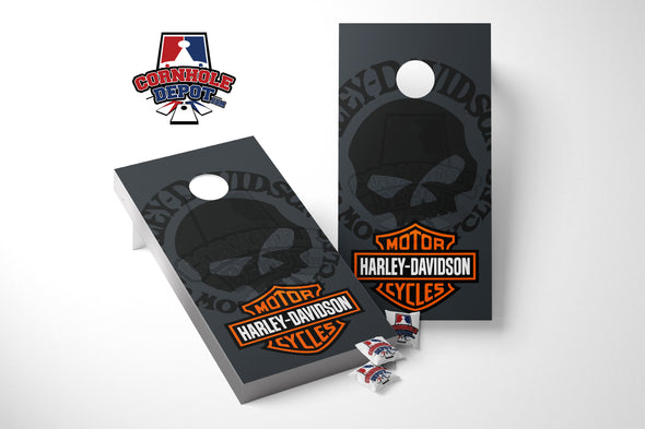 Harley Davidson Motorcycles Skull Cornhole Board Vinyl Wrap Laminated Sticker Set Decal