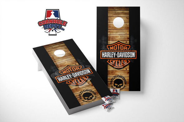 Harley Davidson Motorcycle Skull Cornhole Board Vinyl Wrap Skins Laminated Decal Sticker Set