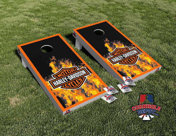 Harley Motorcycles Flames Fire Cornhole Board Vinyl Wrap Skins Laminated Sticker Set Decal