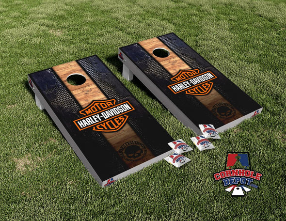 Harley Motorcycles  Skull Wood Cornhole Board Vinyl Wrap Skins Laminated Sticker Set Decal