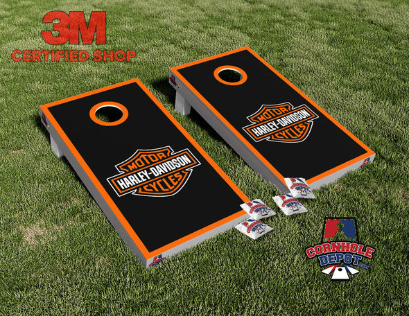 Harley Motorcycles Black and Orange Cornhole Board Vinyl Wrap Skins Laminated Sticker Set Decal