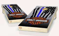 American Flag Thin Blue Line Motor Cycles  Harley Cornhole Board Vinyl Wrap Skins Laminated Sticker Set Decal