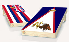 Hawaiian State Flag and American Samoa Flag Cornhole Board Vinyl Wrap Skins Laminated Sticker Set Decal