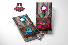 His and Her Hole Cornhole Board Vinyl Wrap Laminated Sticker Set Decal