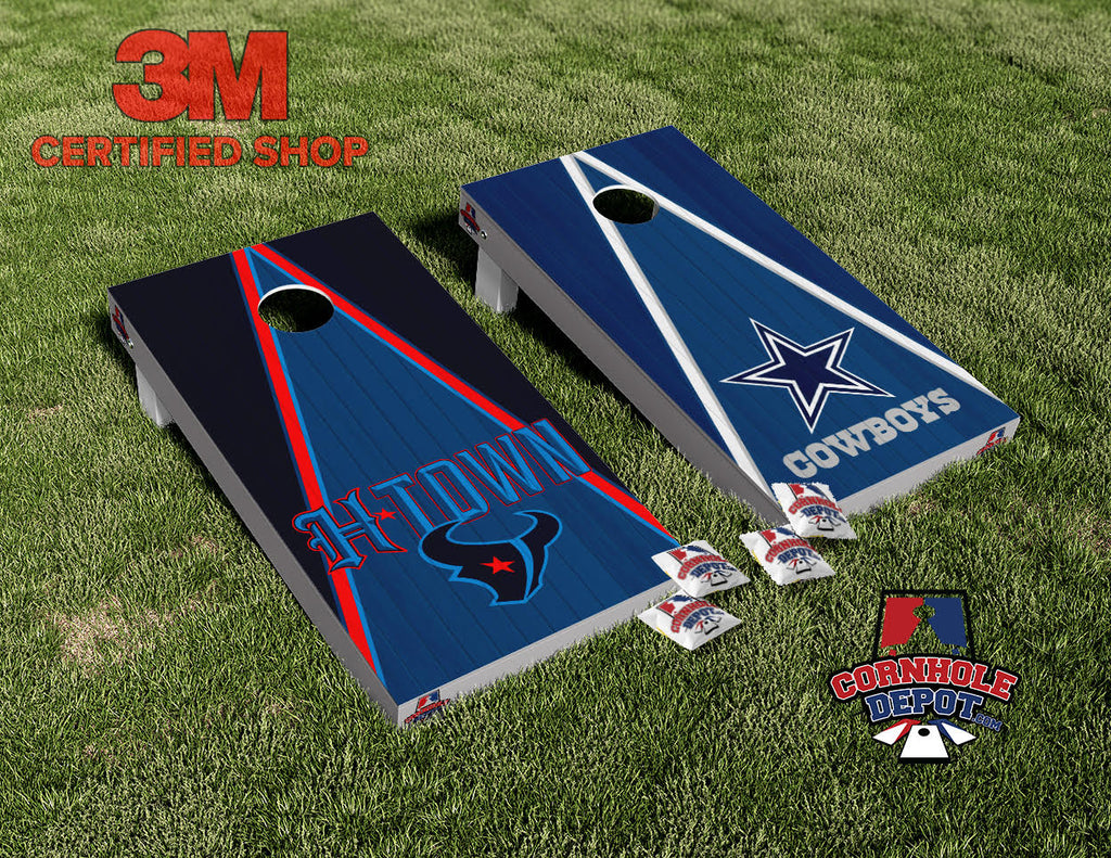 Houston Town and Cowboys Split Set Cornhole Board Vinyl Wrap Skins Laminated Sticker Set Decal Gifts