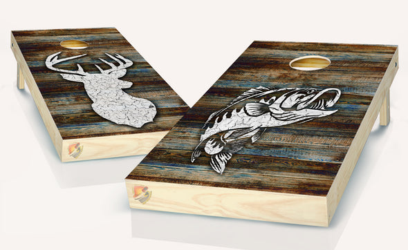 Hunting Deer and Bass Wood Board Cornhole Board Vinyl Wrap Skins Laminated Decal Sticker Set