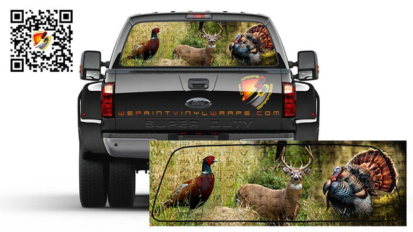 Hunting Pheasant Deer Turkey Rear Window Perforated Graphic Decal Sticker Truck Cars Campers