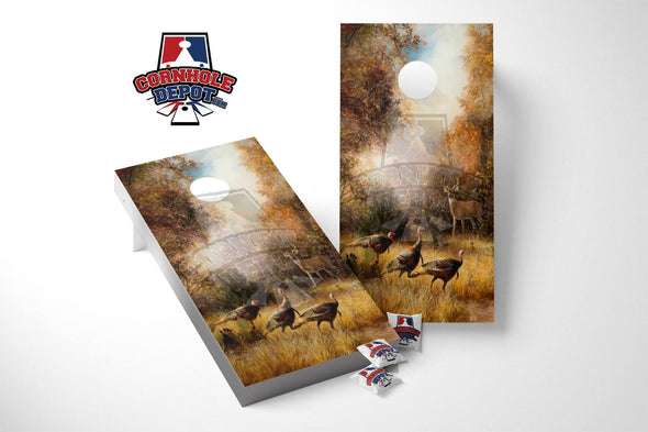 Hunting Turkey Deer Cornhole Board Vinyl Wrap Skins Laminated Sticker Set Decal