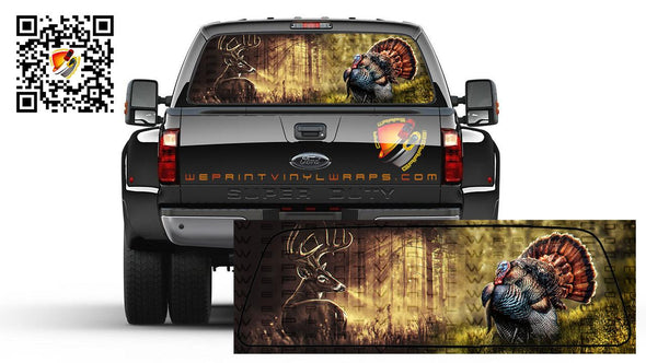 Hunting Turkey Deer Forest Rear Window Perforated Graphic Decal Sticker Trucks Campers Cars SUV