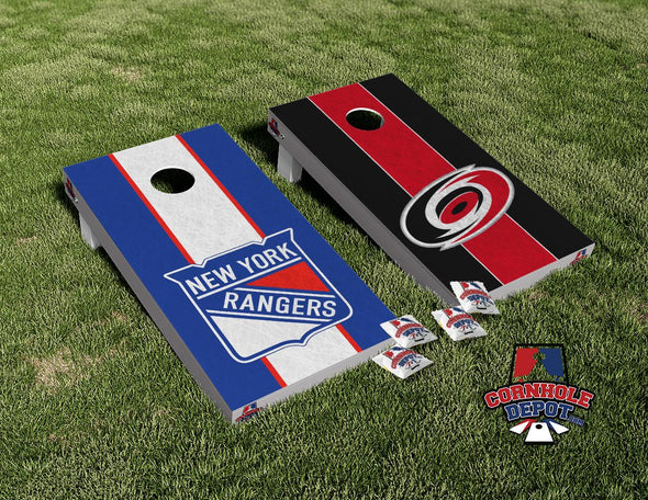 Hurricanes and New York Rangers Cornhole Board Vinyl Wrap Laminated Sticker Set Decal