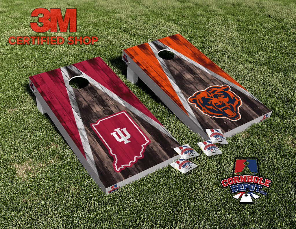 Indiana and Bears split set Washed Cornhole Board Vinyl Wrap Skins Laminated Sticker Set Decal