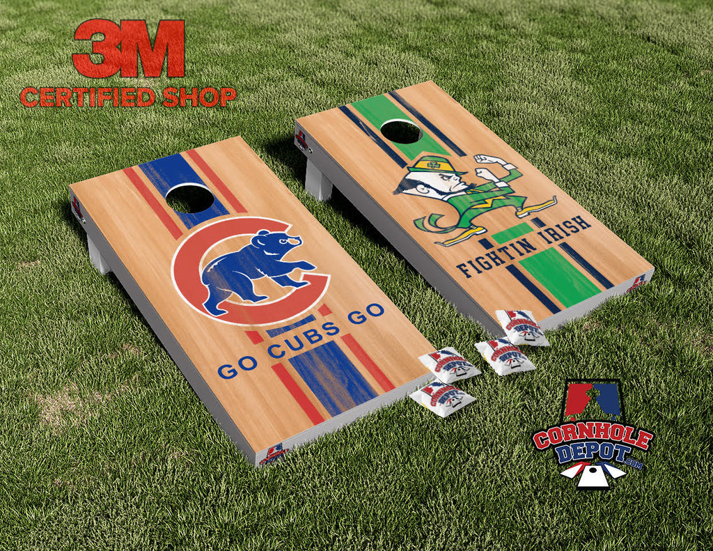 Notre Dame Irish and Cubs Split Set Cornhole Board Vinyl Wrap Laminated Sticker Set Decal