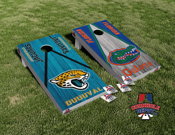 Jacksonville Jaguars and Florida Gators Split Set Cornhole Board Vinyl Wrap Laminated Sticker Set Decal