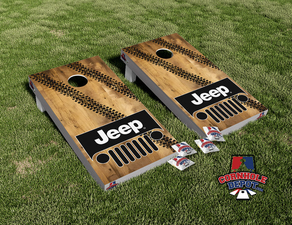 Jeep Tire Marks Light Wood Cornhole Board Vinyl Wrap Skins Laminated Sticker Set Decal
