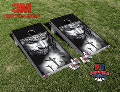Jesus Religious Christian Cross Black and White Cornhole Board Vinyl Wrap Skins Laminated Sticker Set Decal
