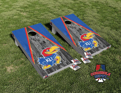 Kansas Jayhawks Gray Cornhole Board Vinyl Wrap Skins Laminated Sticker Set Decal