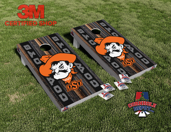 OSU Oklahoma Cowboy Cornhole Board Vinyl Wrap Skins Laminated Sticker Decal Set