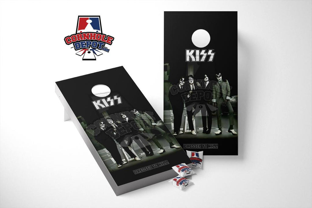 Kiss Rock and Roll Black and White Cornhole Board Vinyl Wrap Skins Laminated Decal Sticker Set