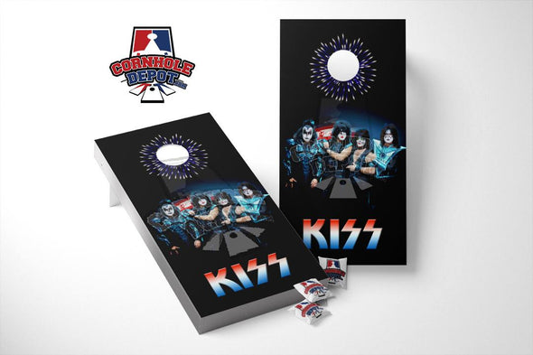 Kiss Rock n Roll  Cornhole Board Vinyl Wrap Skins Laminated Decal Sticker Set