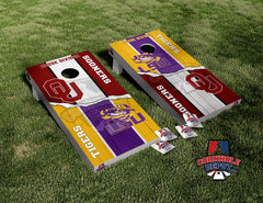 LSU Tigers and Oklahoma Sooners House Divided Cornhole Board Vinyl Wrap Skins Laminated Sticker Set Decal Gifts