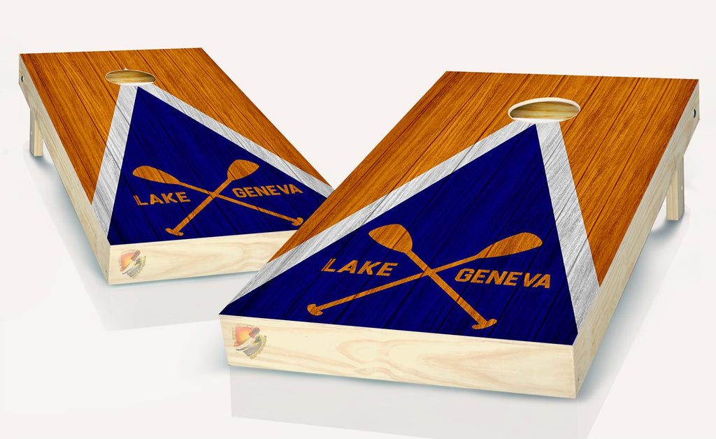 Lake Geneva  Blue Cornhole Board Vinyl Wrap Skins Laminated Sticker Decal Set