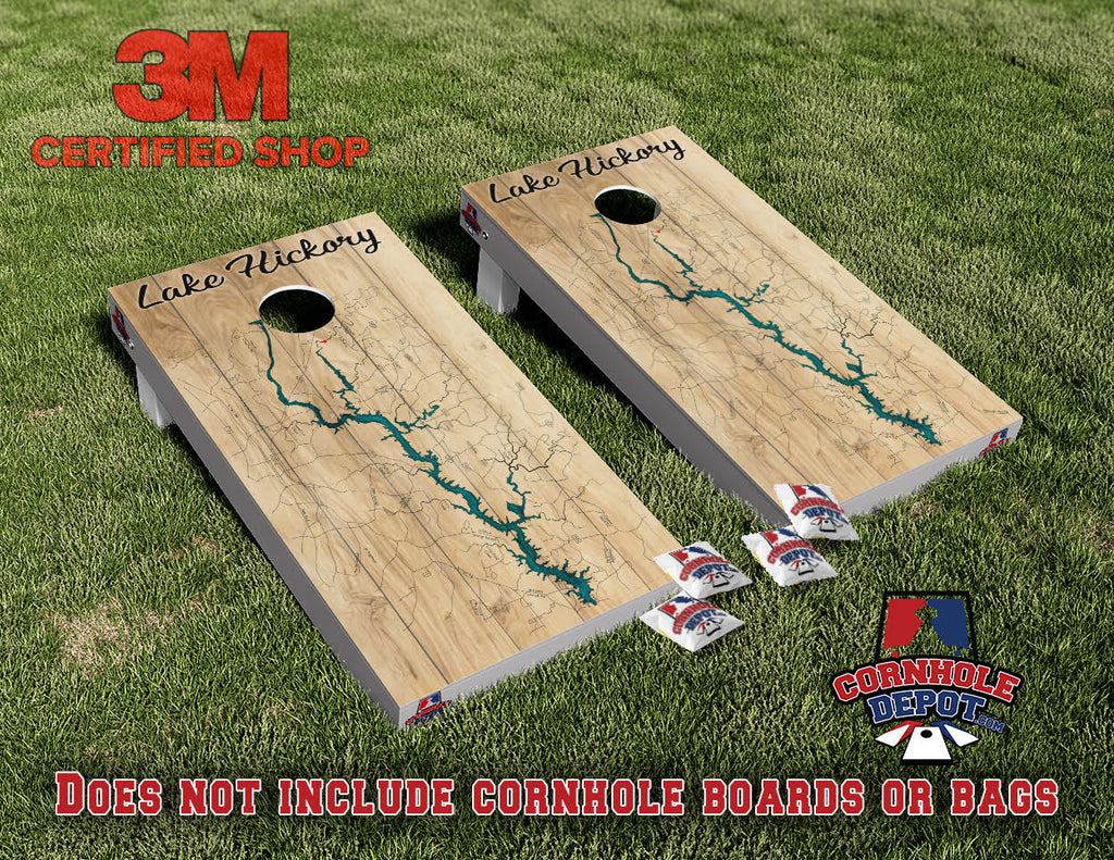 Lake Hickory North Carolina Cornhole Board Vinyl Wrap Skins Laminated Sticker Set
