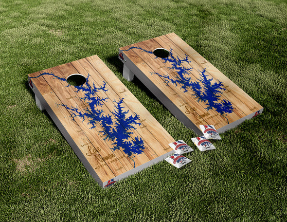 Lake Norman North Carolina Dark Wood Cornhole Board Vinyl Wrap Laminated Sticker Decal Set