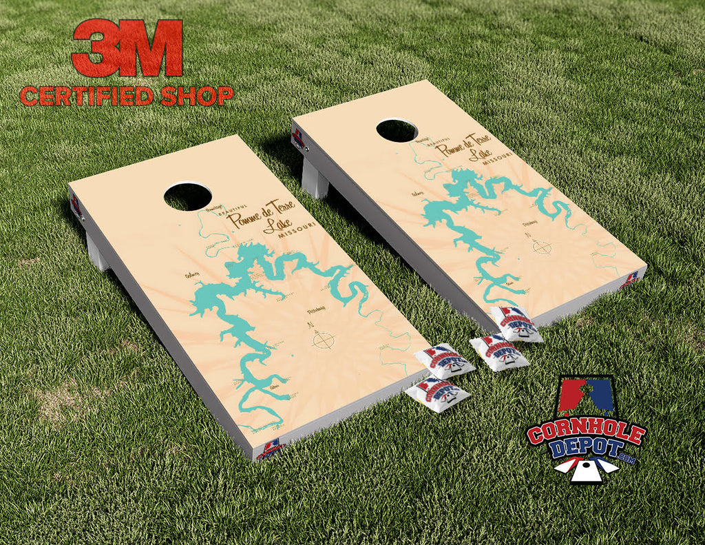Lake Pomme de Terre Missouri Wood Cornhole Board Vinyl Wrap Skins Laminated Sticker Set