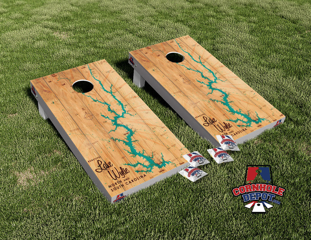 Lake Wylie North and South Carolina Wood Cornhole Board Vinyl Wrap Skins Laminated Sticker Set Anniversary Wedding Gifts