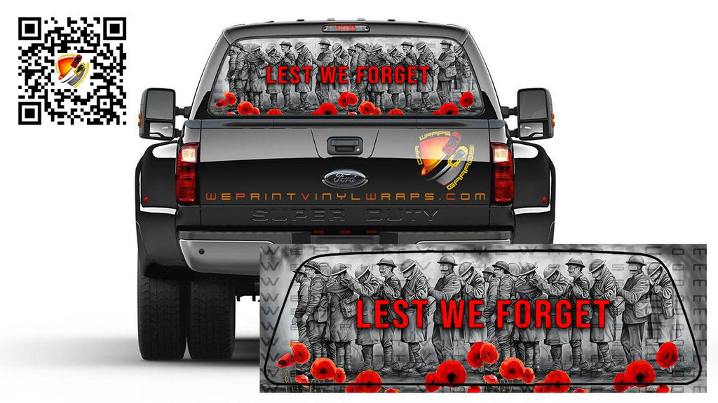 Lest We Forget Soldiers Patriotic Rear Window Tint Perforated Vinyl Graphic Decal Trucks Cars Campers