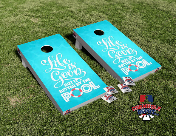 Pool Life is good but it's better by the pool Cornhole Board Vinyl Wrap Skins Laminated Sticker Set Decal