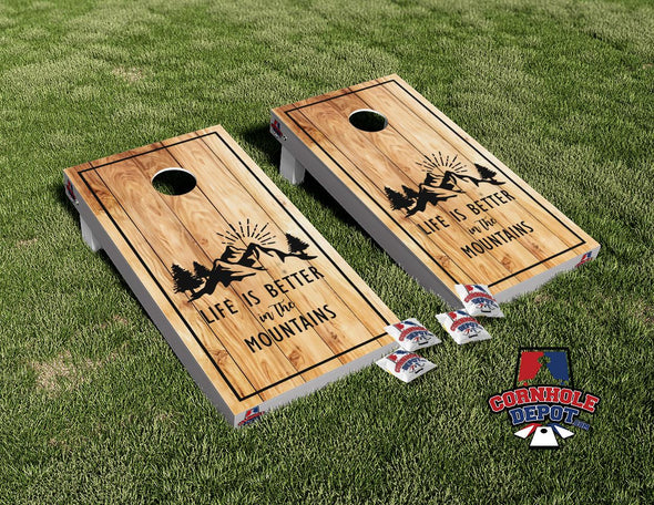 Life is Better in the Mountains Wood Cornhole Board Vinyl Wrap Skins Laminated Sticker Set Decal
