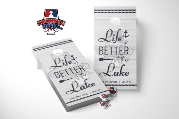 Life is better at the Lake Personalized Cornhole Board Vinyl Wrap Skins Laminated Decal Sticker Set