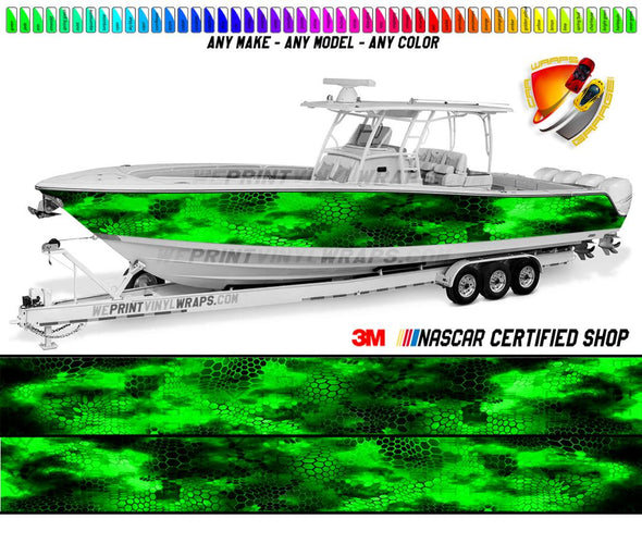 Lime Green Camo Chameleon Graphic Vinyl Boat Wrap Decal Fishing Pontoon Sportsman Console Bowriders Deck Boat Watercraft All Boats Decal