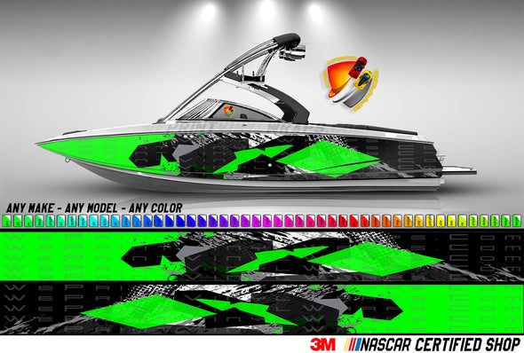 Lime Green Hexagons Graphic Vinyl Boat Wrap Decal Fishing Bass Pontoon Sportsman Console Bowriders Deck Boat Watercraft etc.. Boat Wrap Decal