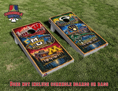 Jeff ~9 sets: 1 Wisconsin Mashup light gray, 1 Harley, 1 Bunnow, 1 Hang, 1 Honor, 1 MU, 1 Go Packers, 1 Wisconsin/Milwaukee and 1 Deer/Ducks Flag Cornhole Board Vinyl Wrap Skins Laminated Sticker Set Decal