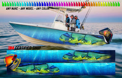 Mahi Mahi Ocean Blue  Graphic Vinyl Boat Wrap Fishing Bass Pontoon  Sportsman Console Bowriders Watercraft etc.. Boat Wrap Decal