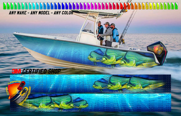 Marlin Fishes Blue Camo Boat Vinyl Wrap Fishing Pontoon Skiff