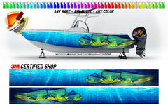 Mahi Mahi Ocean Blue  Graphic Vinyl Boat Wrap Fishing Bass Pontoon  Sportsman Console Bowriders Watercraft etc.. Boat Wrap Decal