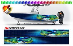 Mahi Mahi and Marlin Dark  Blue Graphic Vinyl Boat Wrap Fishing Bass Pontoon  Sportsman Console Bowriders Watercraft etc.. Boat Wrap Decal