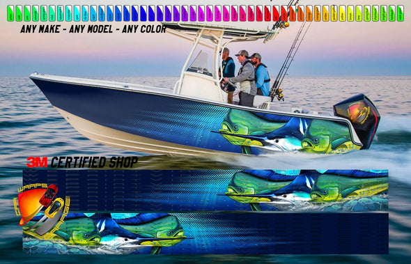 Navy Blue Wavy Graphic Vinyl Boat Wrap Decal Fishing Pontoon