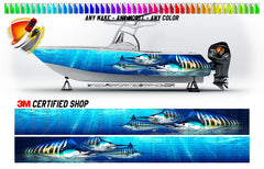 Marlins Ocean Blue  Graphic Vinyl Boat Wrap Fishing Bass Pontoon  Sportsman Console Bowriders Watercraft etc.. Boat Wrap Decal