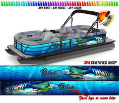 Marlins and Mahi Mahi Ocean Blue Custom Boat Name or Logo Graphic Vinyl Boat Wrap Fishing Bass Pontoon  Sportsman Console Bowriders Watercraft etc.. Boat Wrap Decal