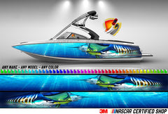 Marlins and Mahi Mahi Ocean Blue Graphic Vinyl Boat Wrap Fishing Bass Pontoon  Sportsman Console Bowriders Watercraft etc.. Boat Wrap Decal