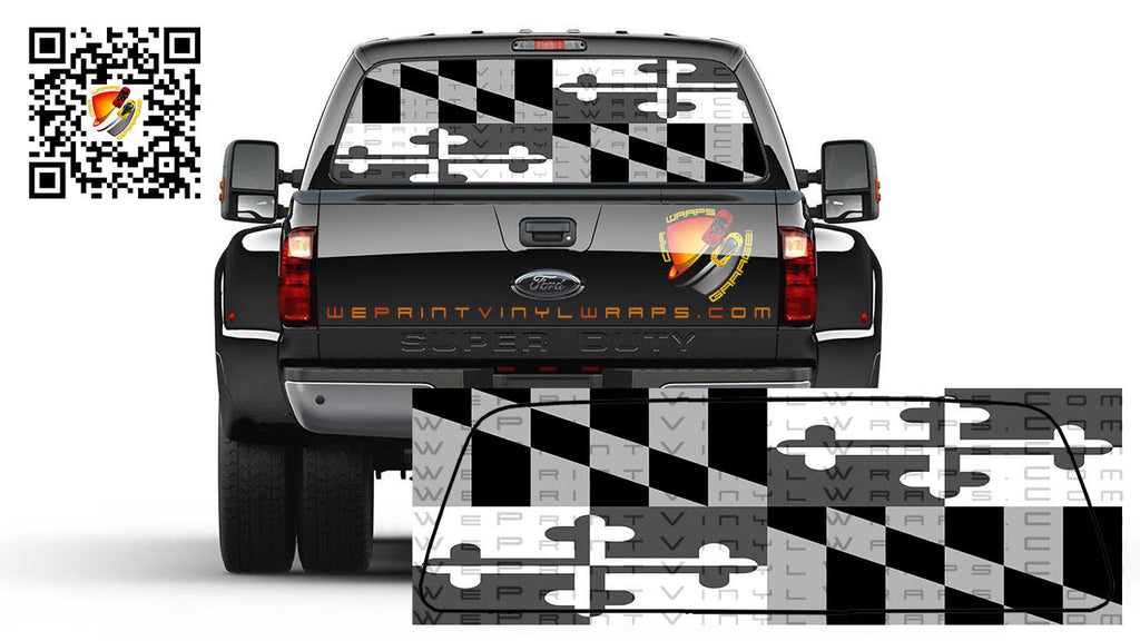 Maryland Flag Black and White Rear Window Perforated Graphic Vinyl Decal Trucks Cars Campers RV