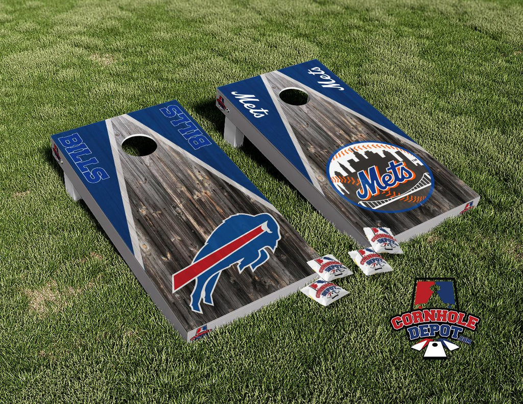 Bills Buffalo and Mets Split Set  Cornhole Board Vinyl Wrap Skins Laminated Sticker Set Decal