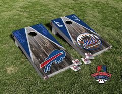 Bills Buffalo and Mets Split Set  Cornhole Board Vinyl Wrap Skins Laminated Sticker Set Decal