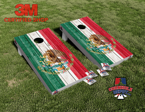 Mexican Flag Bandera de Mexico Washed Cornhole Board Vinyl Wrap Laminated Sticker Decal Set